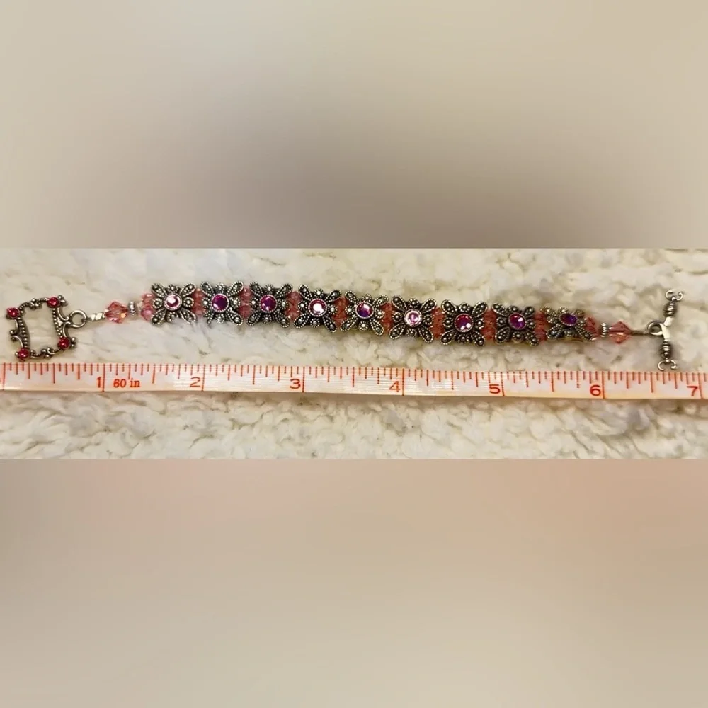 Handmade‎ Silver Pink Swarovski Crystal Bracelet Elegant Jewelry